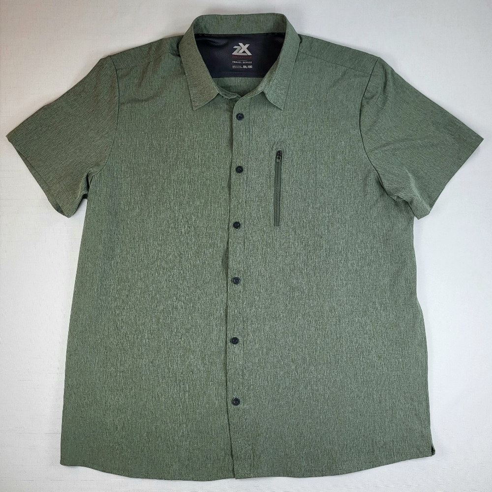 ZeroXposur Loden Green Button SHIRT Mens Size XXL Short Sleeve Travel Ltweight